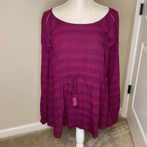 Ladies Torrid Textured Woven Tie‎ Waist Blouse purple Large (Torrid 0)